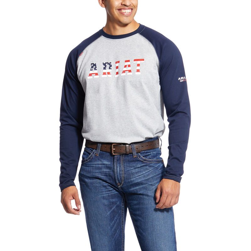 Ariat FR Baseball Logo - T Shirts Donkerblauw Heren - 38749-889